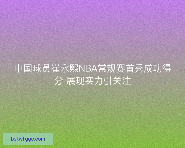 中国球员崔永熙NBA常规赛首秀成功得分 展现实力引关注